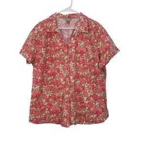 White Stag Womens Floral Button-Up Short Sleeve Shirt SZ 3X 22W-24W 100% Cotton